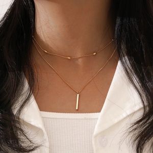 Gold Layered Vertical Bar Necklace